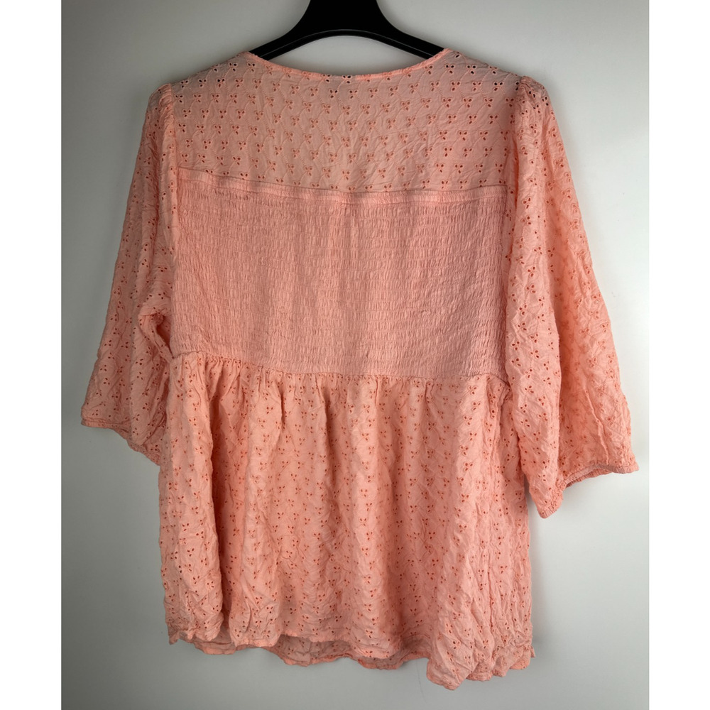 Torrid Voile Eyelet Smocked Babydoll 3/4 Sleeve Top Peach Women's Plus Size 3 3X - Picture 5 of 10